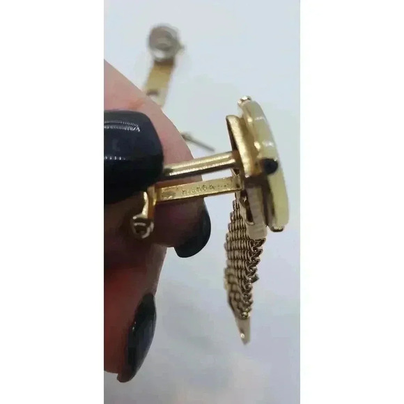 Vintage Hickok CuffLink Tie Tack Set Gold Mesh Wrap around MCM 60s Button Accent - Picture 6 of 8